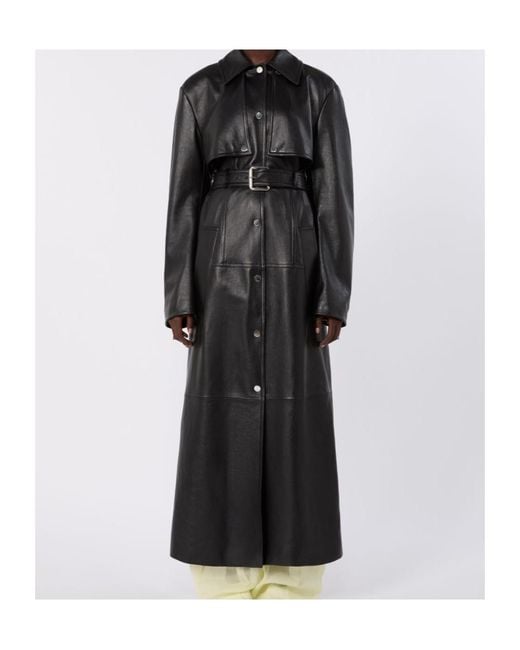 Sportmax Black Leather Two-Piece Trench Coat
