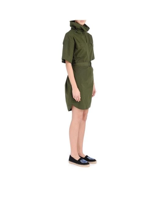 KENZO Green High-Neck Belted Dress