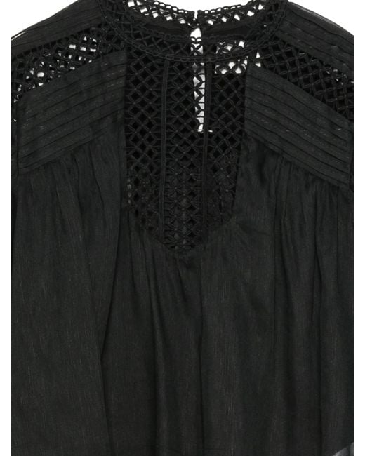 Isabel Marant Black Parina Lace-Trimmed Woven Blouse