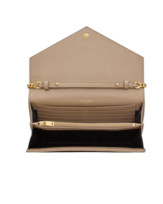Saint Laurent White Cassandre Matelassé Chain Wallet