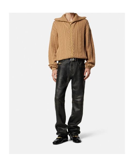Versace Natural Zip-Up Knitted Cardigan for men