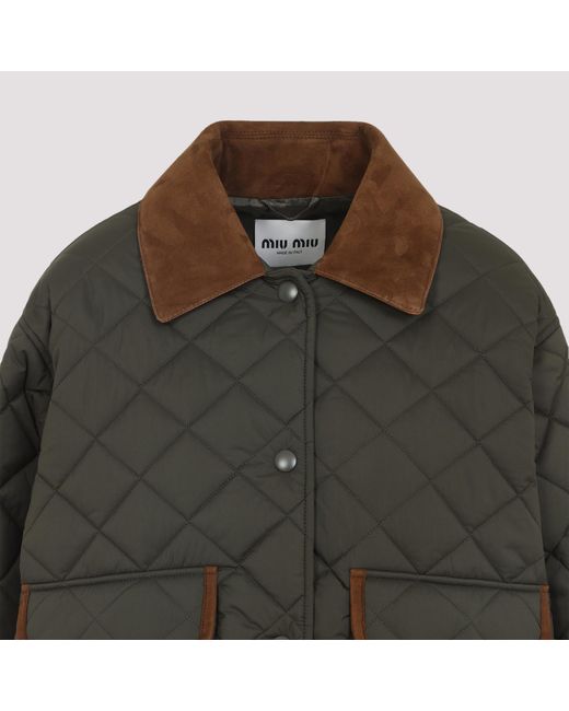 Miu Miu Green Quilted Technical Pongé Blouson Jacket