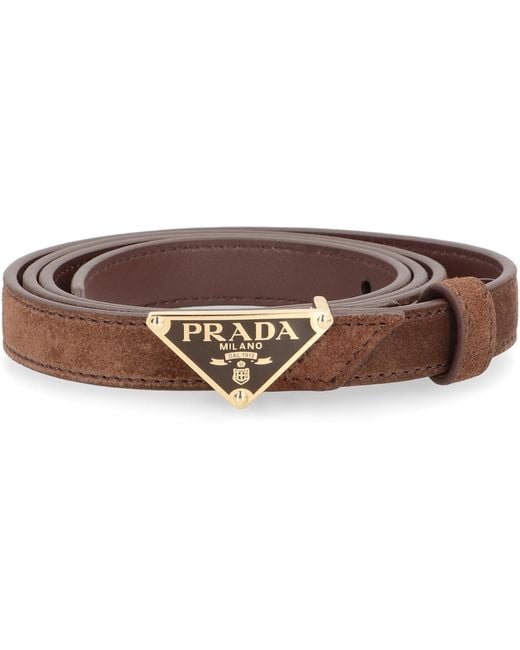 Prada Brown Triangular Buckle Leather Belt