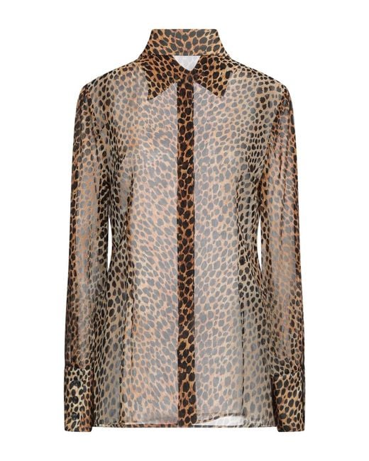 Dolce & Gabbana Brown Leopard Print Chiffon Long-Sleeve Shirt