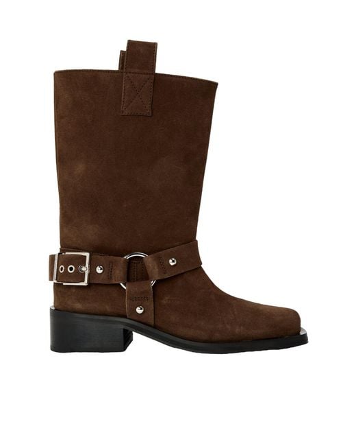 Ganni Brown Suede Flat Ankle Boots