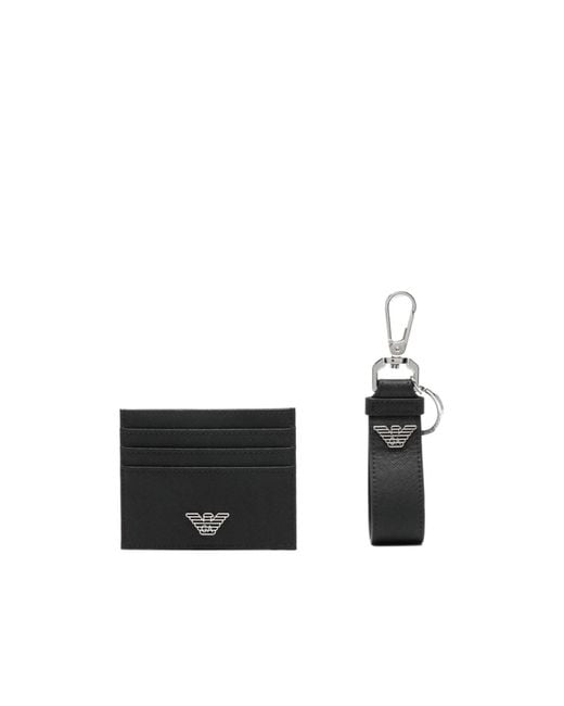 Emporio Armani White Logo-Plaque Leather Wallet Set for men