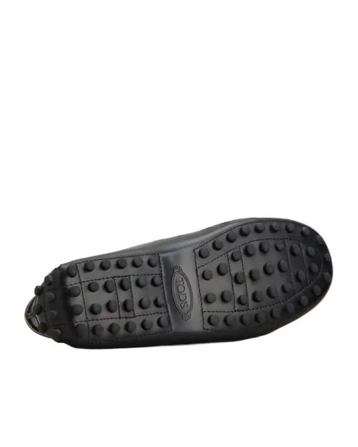 Tod's Black Logo Engraved Perforated Loafers