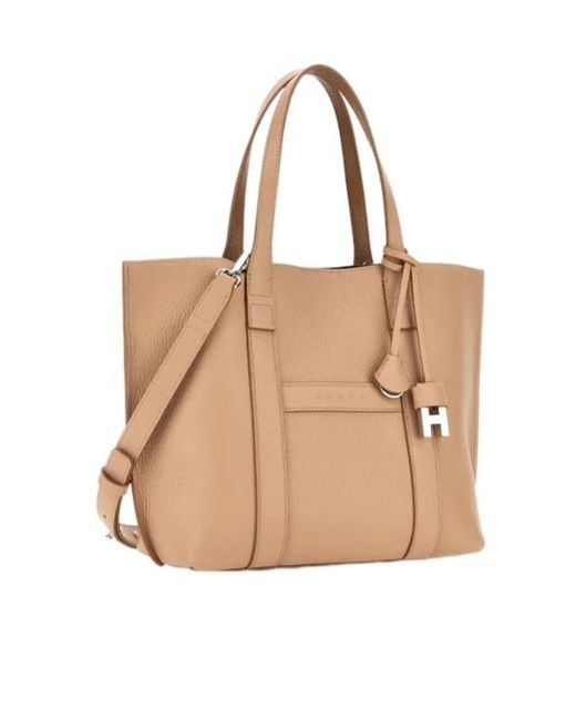 Hogan Natural Logo Embossed Top Handle Bag