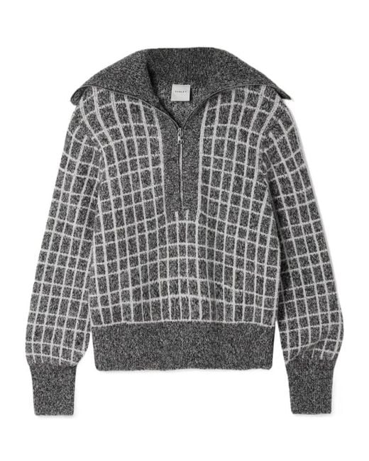 Varley Gray Furley Half-Zip Checked-Pattern Sweater