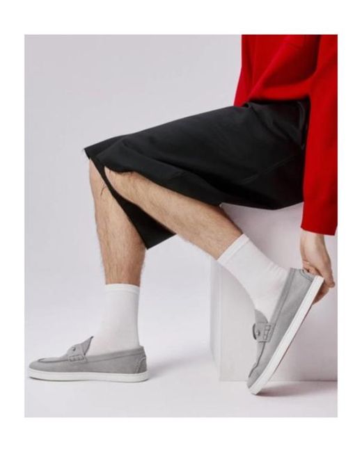 Christian Louboutin Gray Chambeliboat Grained Leather Loafers for men
