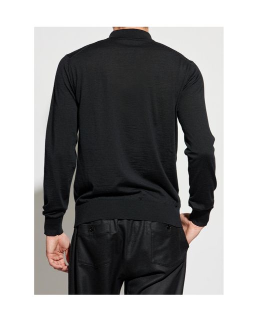 Dolce & Gabbana Black Knitted Long-Sleeved Polo Shirt for men