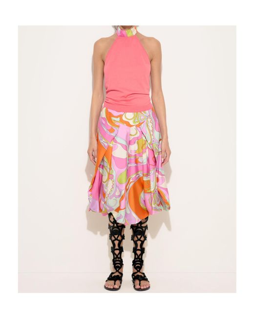 Emilio Pucci Pink Pucci Printed-Collar Halterneck Top