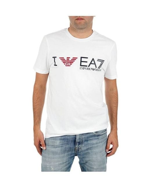 EA7 White Logo Round-Necked T-Shirt for men