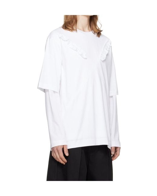 Simone Rocha White Ruffled Bias-Cut Layered Long-Sleeved T-Shirt for men