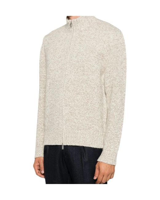 Lardini White Zip-Up Marl-Knit Sweater for men