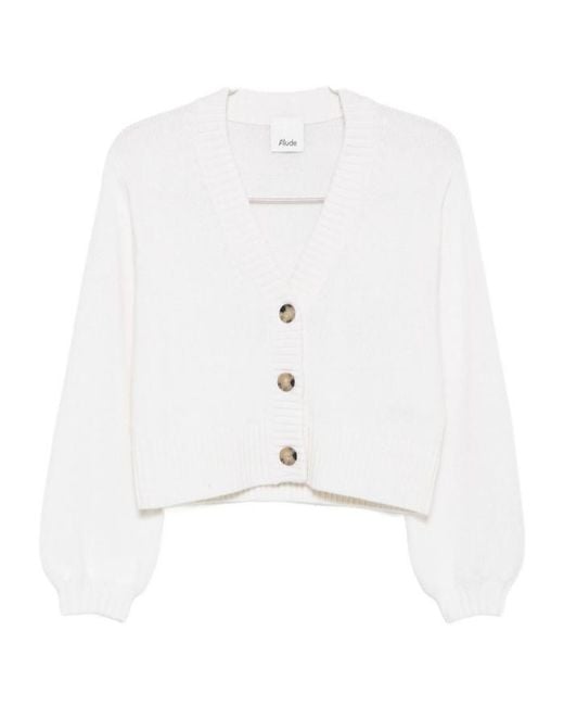 Allude White V-Neck Cardigan