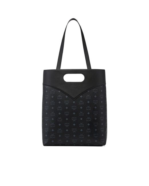MCM Black Logo Printed Shopper Bag for men