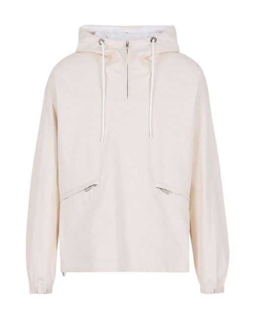 Emporio Armani Pink Quarter Zip Hooded Jacket for men