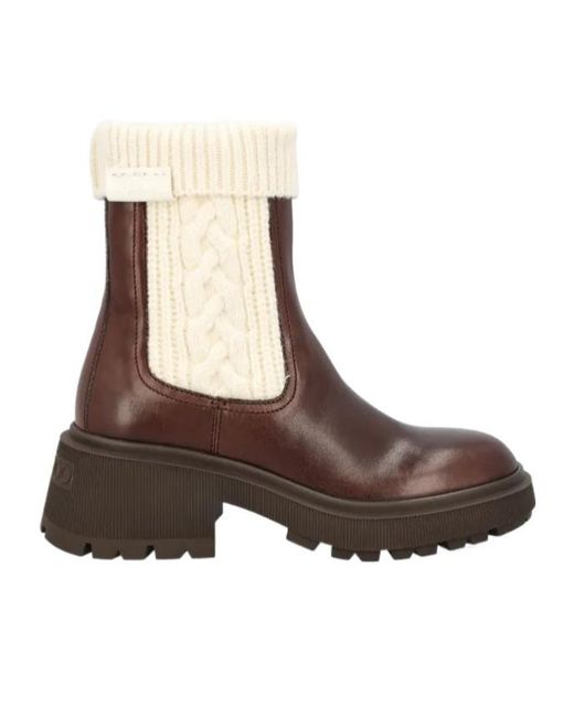 Jimmy Choo Brown Knit-Trim Leather Boots