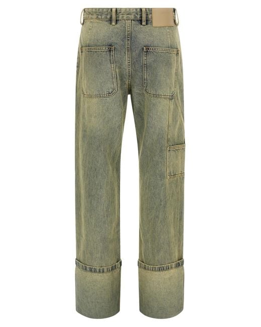Entire studios Green Denim Trousers With Belt Loops