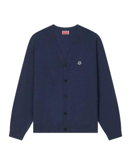 KENZO Blue V-Neck Buttoned Cardigan for men
