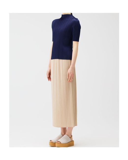 Pleats Please Issey Miyake Blue Pleated High-Neck T-Shirt