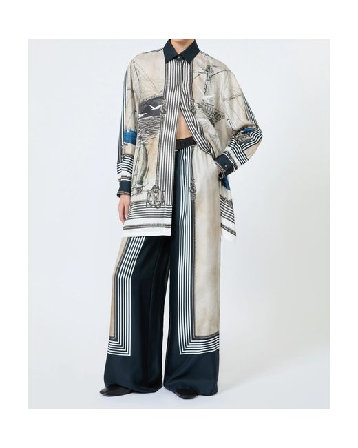 Max Mara Blue Silk Wide-Leg Trousers