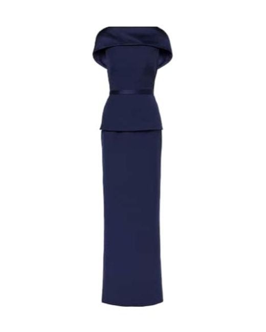 Safiyaa Blue Rella Draped Peplum Heavy Crêpe Midi Dress