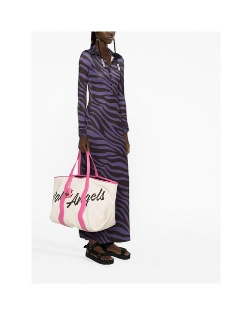Palm Angels Pink Logo-Print Canvas Tote Bag