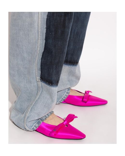 Balenciaga Pink Bow Detailed Slingback Flat Shoes