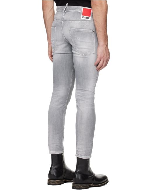 DSquared² Gray Skater Distressed Skinny Jeans for men