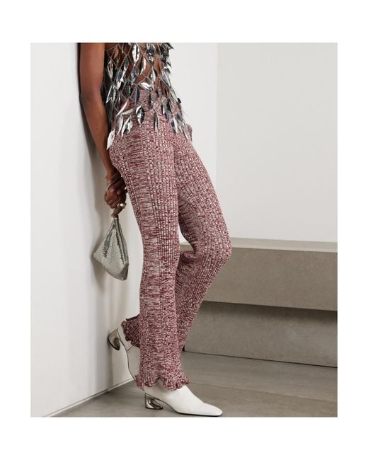 Rabanne Purple Ribbed Knit Flared Pants