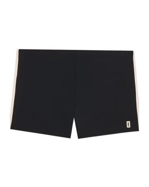 Saint Laurent Blue Cassandre Logo Embroidered Swim Shorts for men