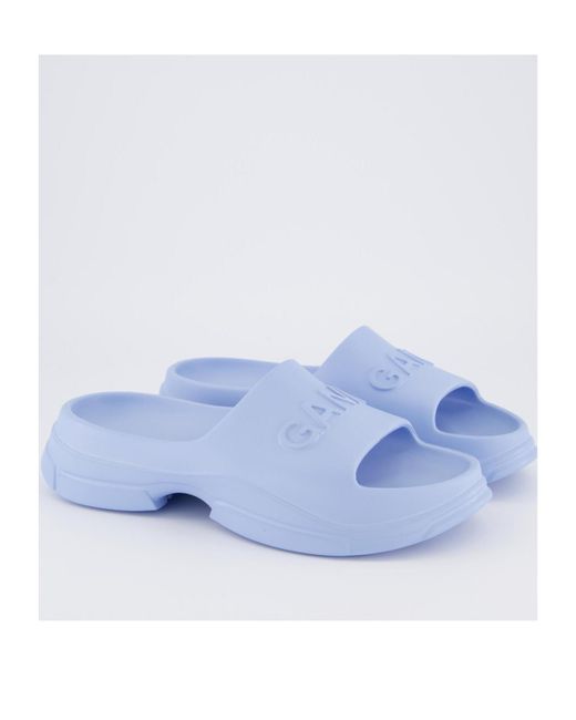 Ganni Blue Denim Feminine Buckle Two-Strap Sandals