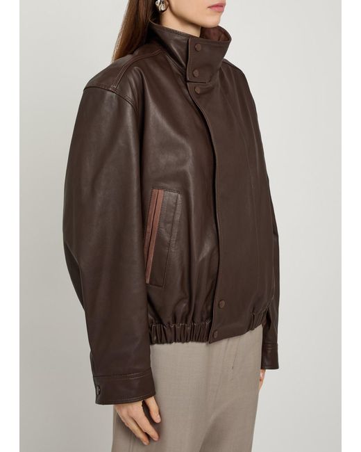 Lemaire Brown High-Neck Leather Jacket