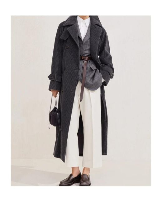 Brunello Cucinelli Blue Corduroy Belted Double Breasted Coat