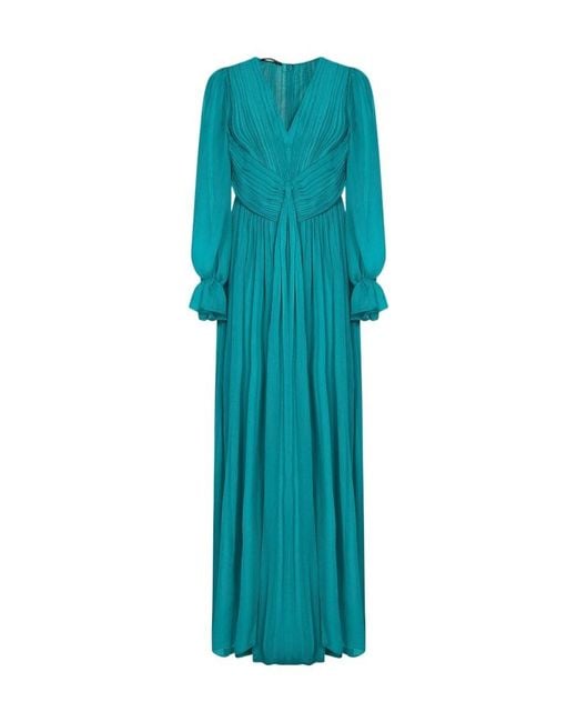 Alberta Ferretti Blue Silk Ruched-Detail Maxi Dress