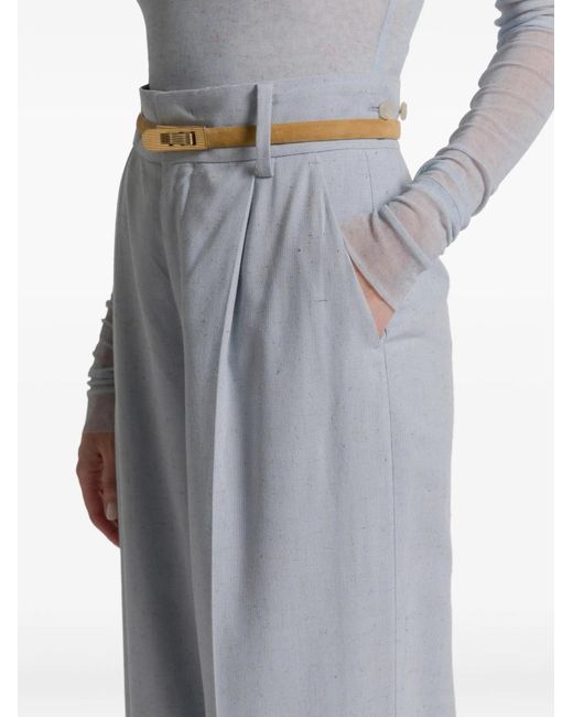 Alberta Ferretti Gray Pantalone High-Waisted Wide-Leg Viscose Trousers