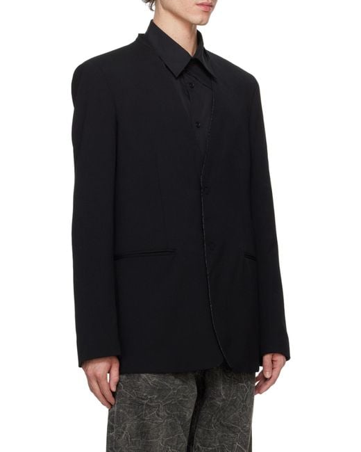 MM6 by Maison Margiela Black Single-Breasted Raw-Cut Edge Blazer for men