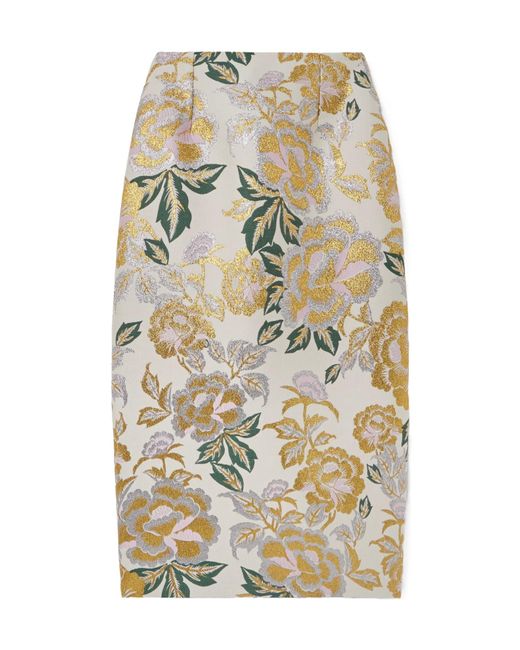 Carolina Herrera Metallic Floral Pattern Midi Skirt
