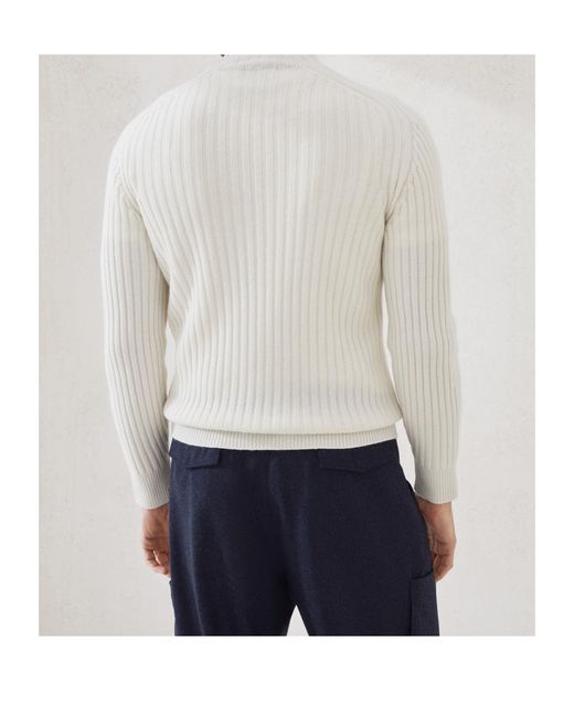 Brunello Cucinelli White Long-Sleeved Knitted Jumper for men