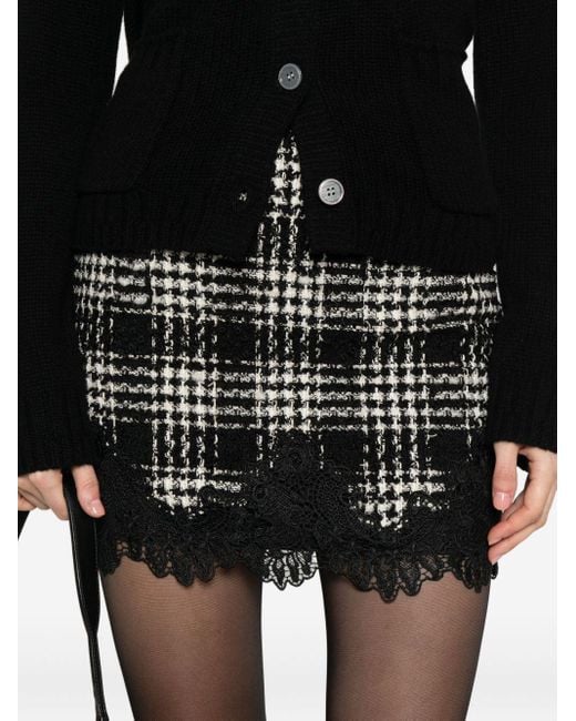Twinset Black Check-Print Lace-Lace Mini Skirt
