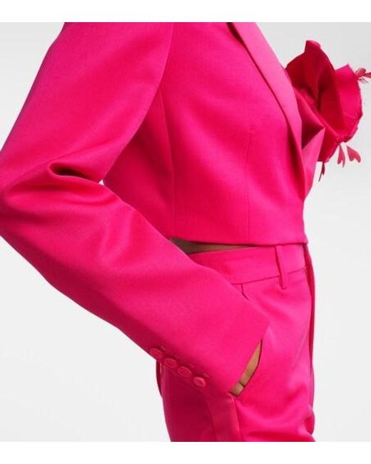 Area Red Floral-Appliqué Cropped Wool Blazer