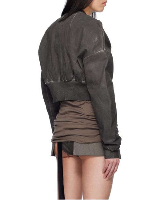 Rick Owens Black Cropped Zipped Bomber Jacket