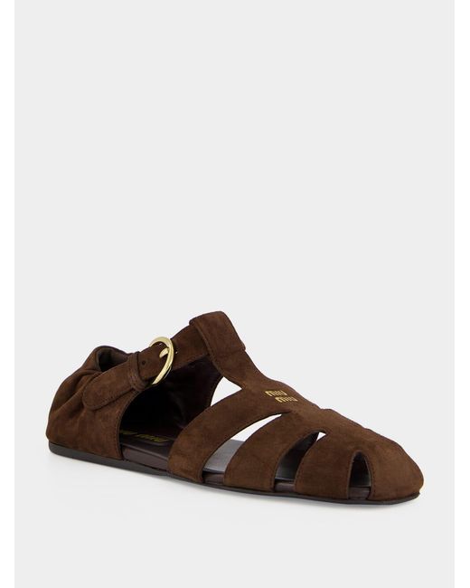 Miu Miu Brown Round-Toe Flat Sandals
