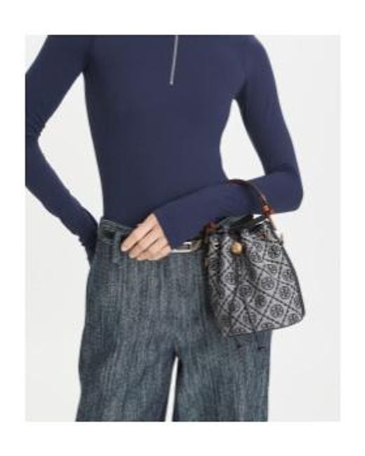 Tory Burch Black T Monogram Mini Bucket Bag