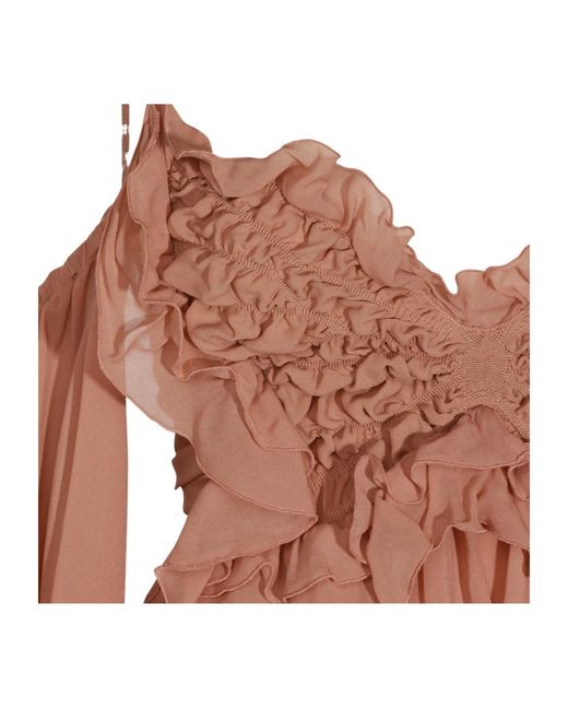 Blumarine Brown Ruffled One-Shoulder Dress