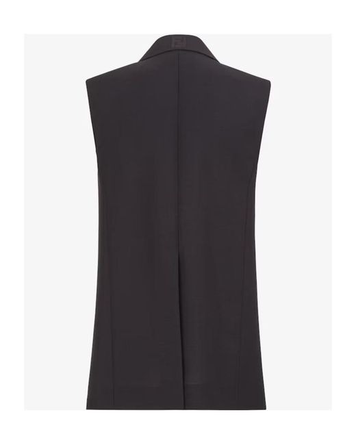 Fendi Black Peak Lapels Sleeveless Tailored Vest