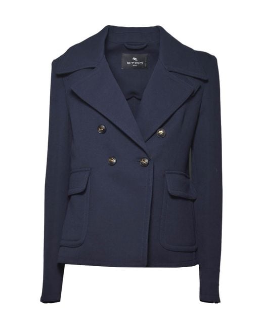 Etro Blue Double-Breasted Coat