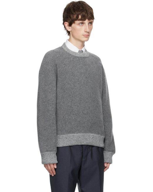 Thom Browne Gray Relaxed Fit Wool Sweater With Ribbed Details for men